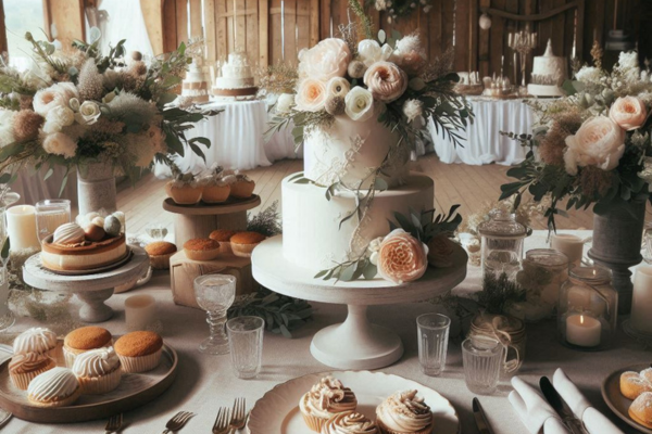 Flores, Madeira e Doçura: Decoração Perfeita para a Mesa do Bolo de Casamento Rústico